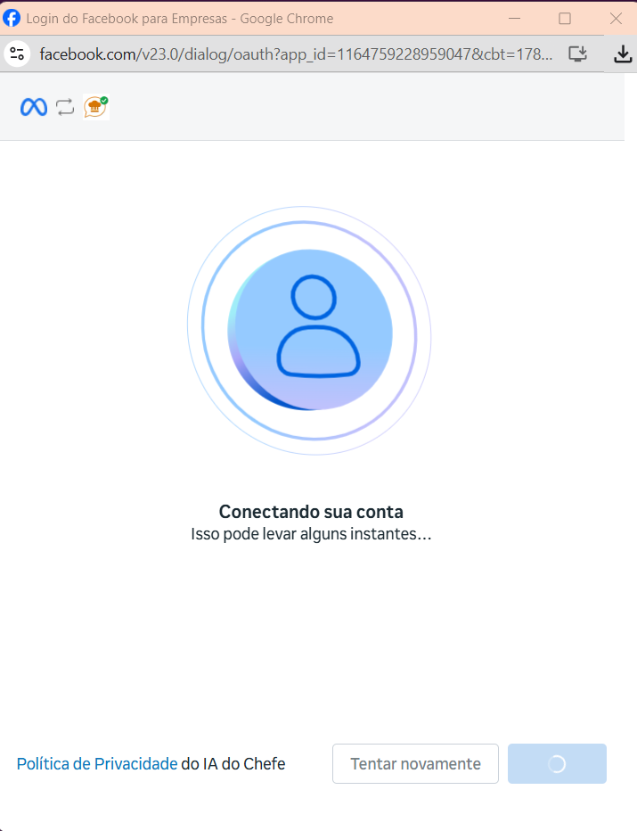 Tela de carregamento "Conectando sua conta"